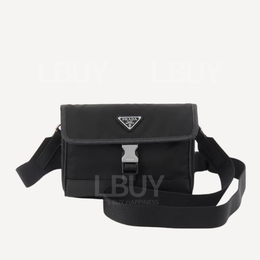 Prada 再生尼龍及Saffiano皮革手機袋 黑色 粗帶