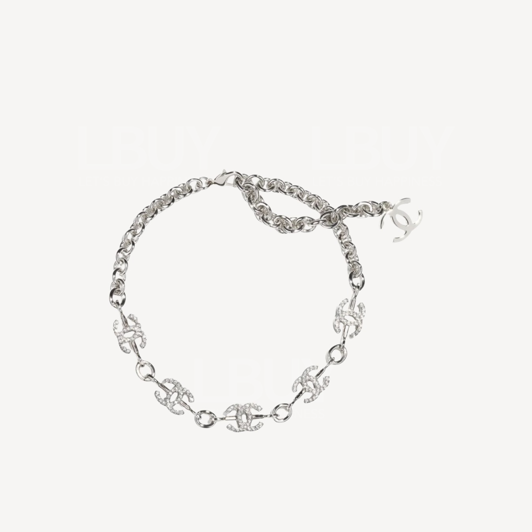 Chanel Choker Silver Crystal Necklace ABE836