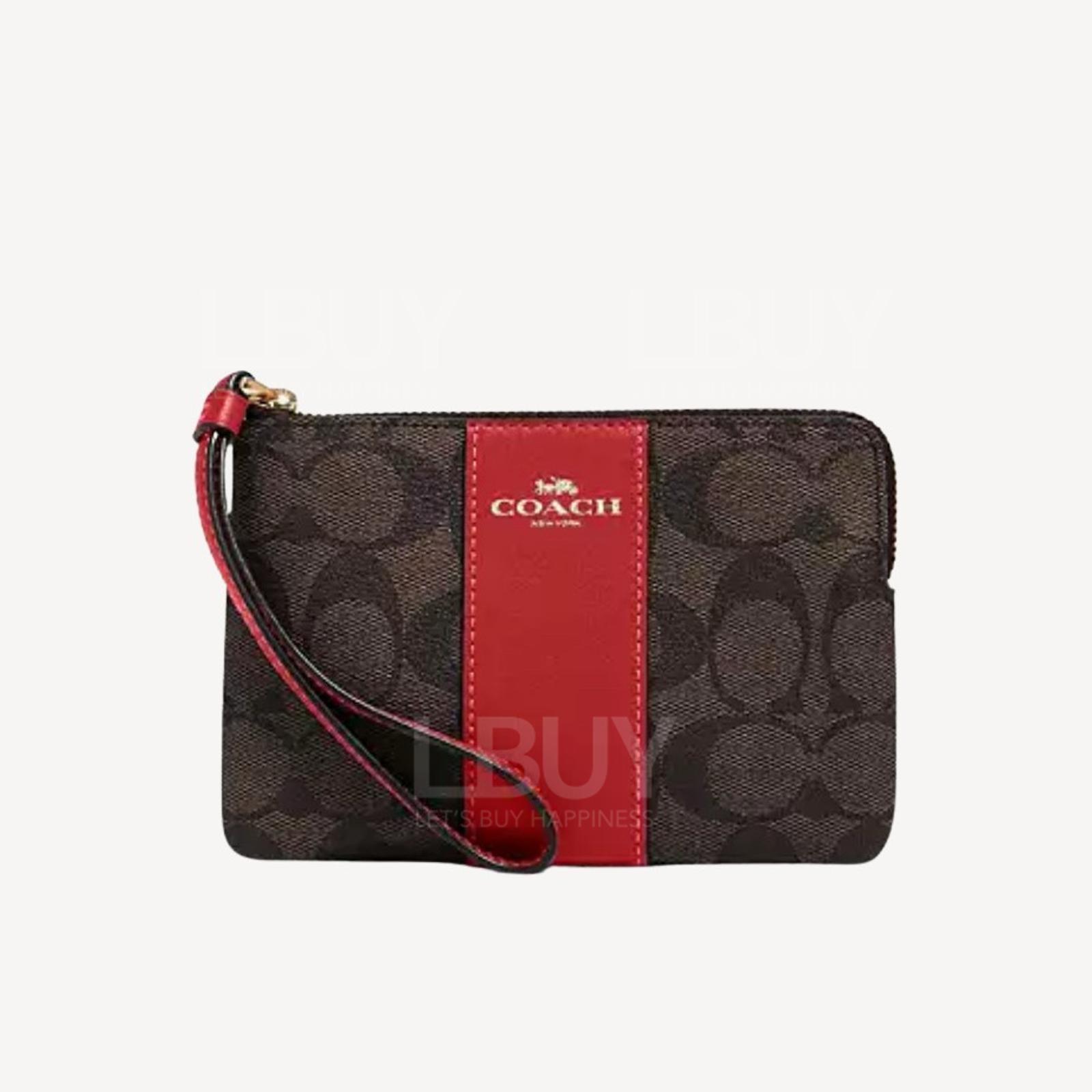 Coach Corner Zip Wristlet In Signature Canvas With Stripe