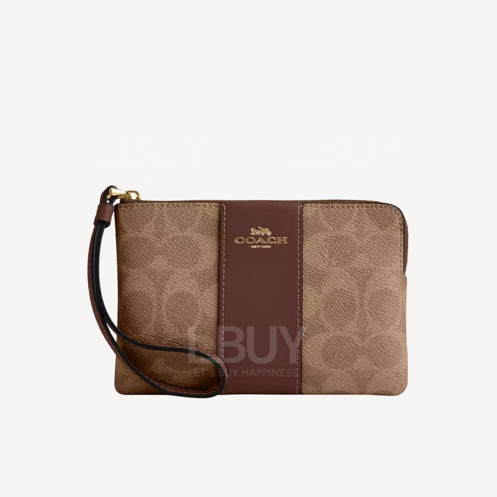 Coach Corner Zip Wristlet In Signature Canvas With Stripe