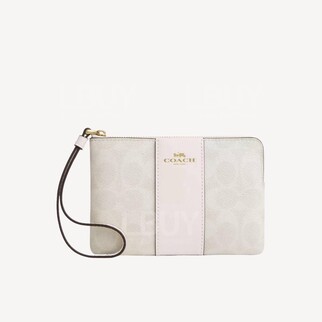 Coach Corner Zip Wristlet In Signature Canvas With Stripe