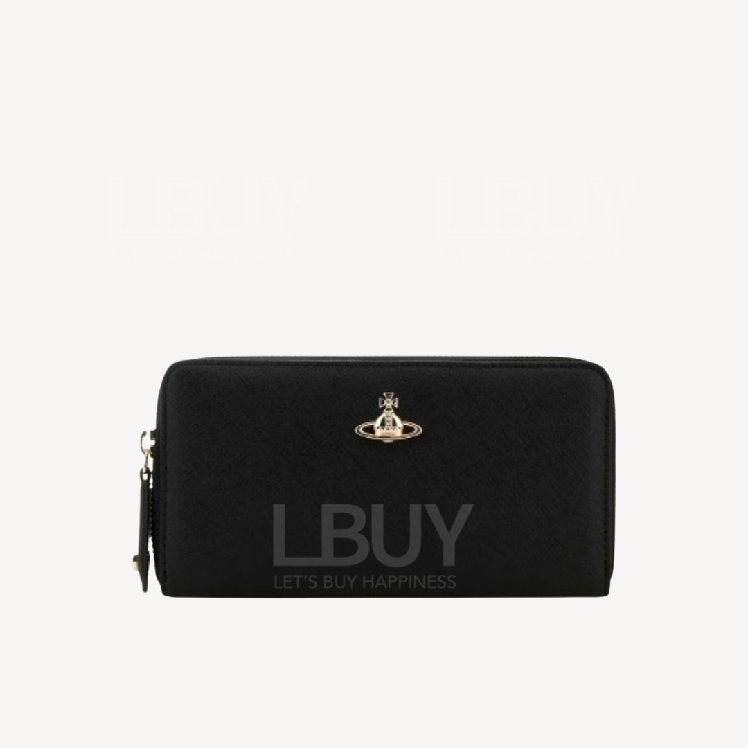 Vivienne Westwood Black Cowhide Zipper Long Wallet