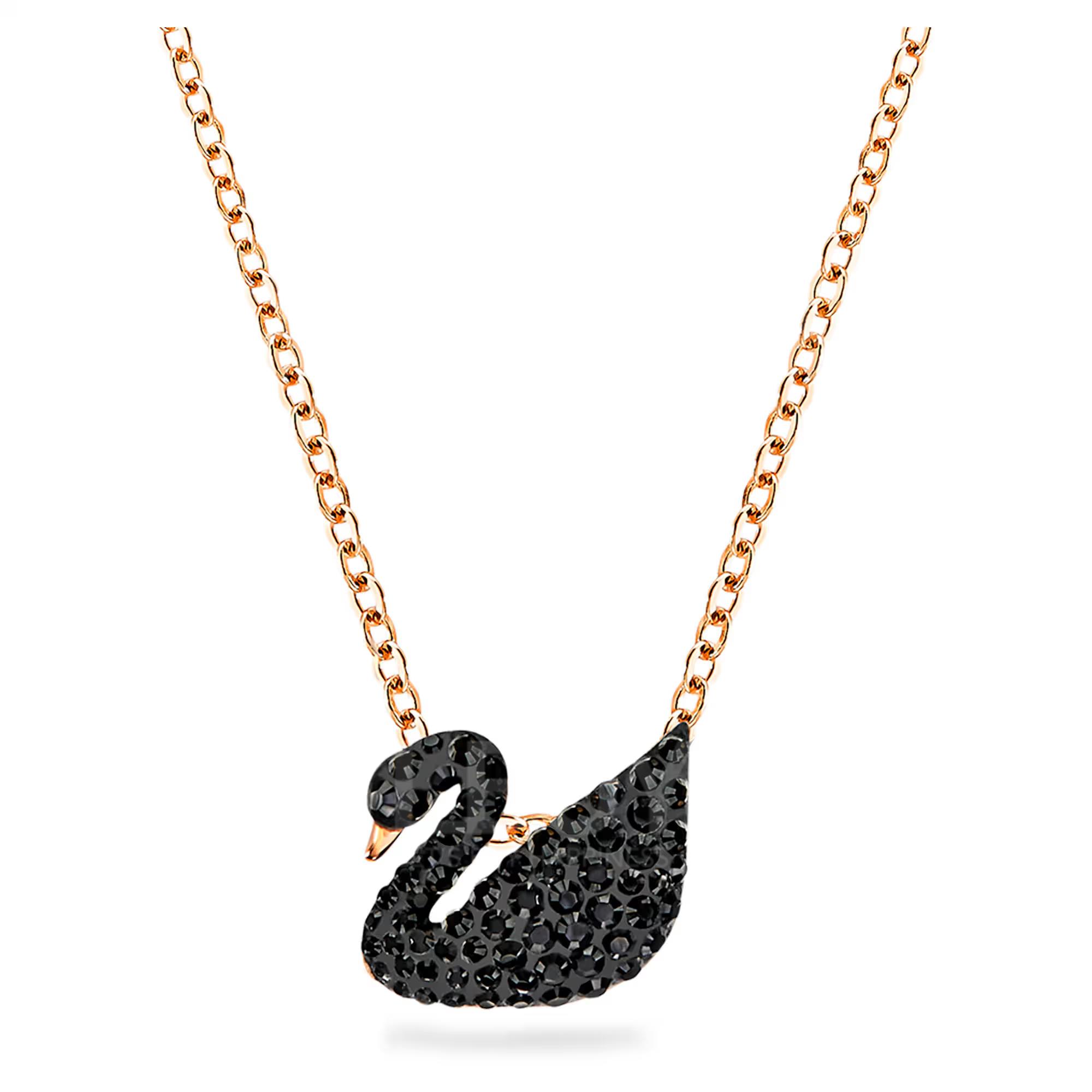 SWAROVSKI Iconic Swan Pendant (Swan, Black, Rose Gold-Tone Plated)