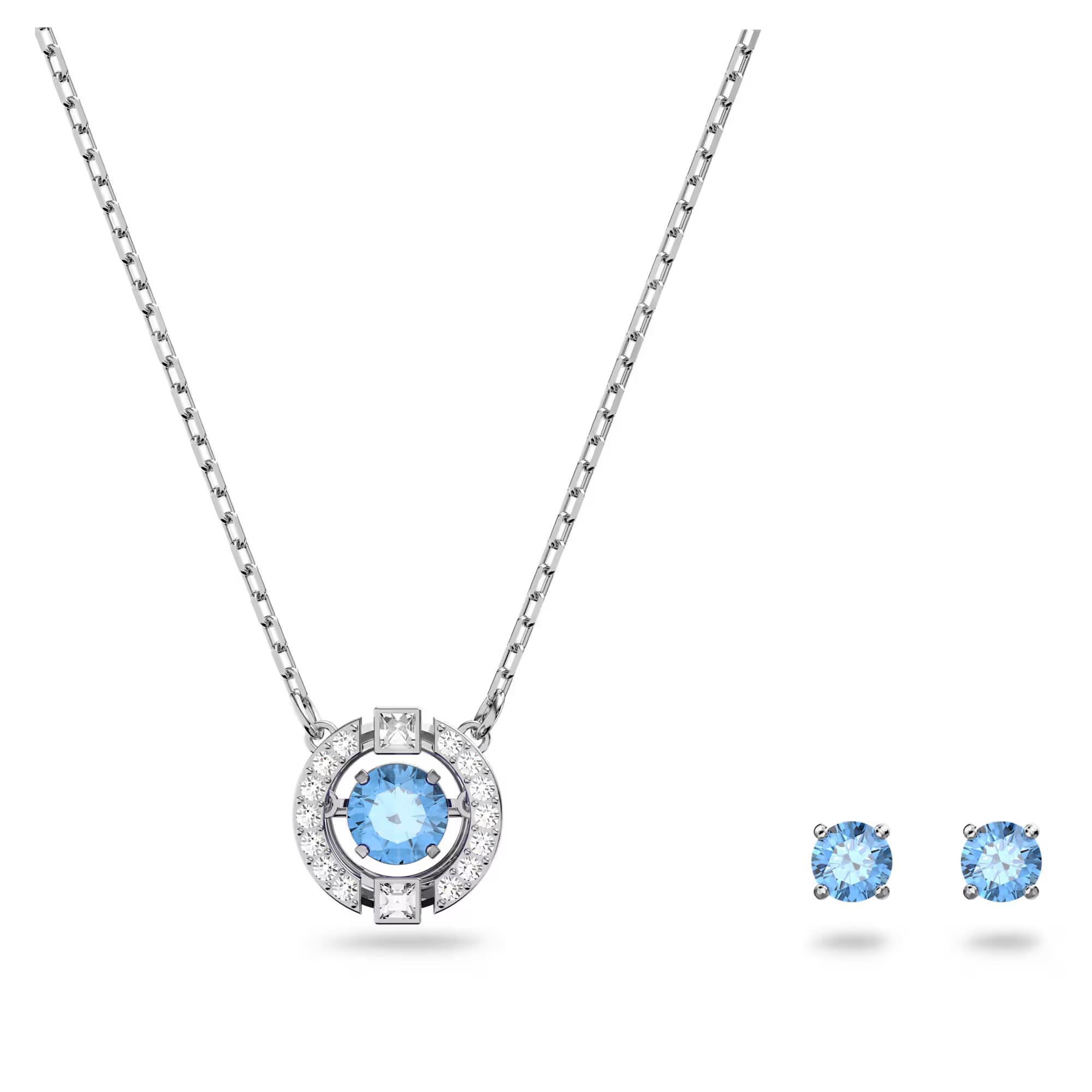 SWAROVSKI Sparkling Dance Set (Round Cut, Blue, Rhodium Plated)
