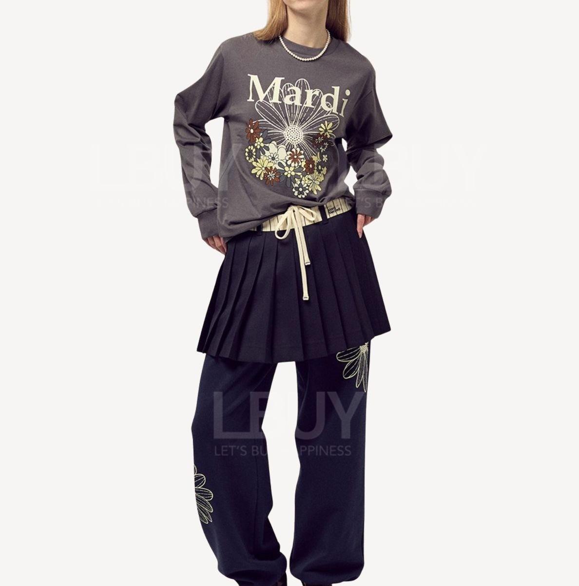 韓國 Mardi Mercredi Tshirt Long Sleeve Flowermardi Jardin Charcoal Ivory