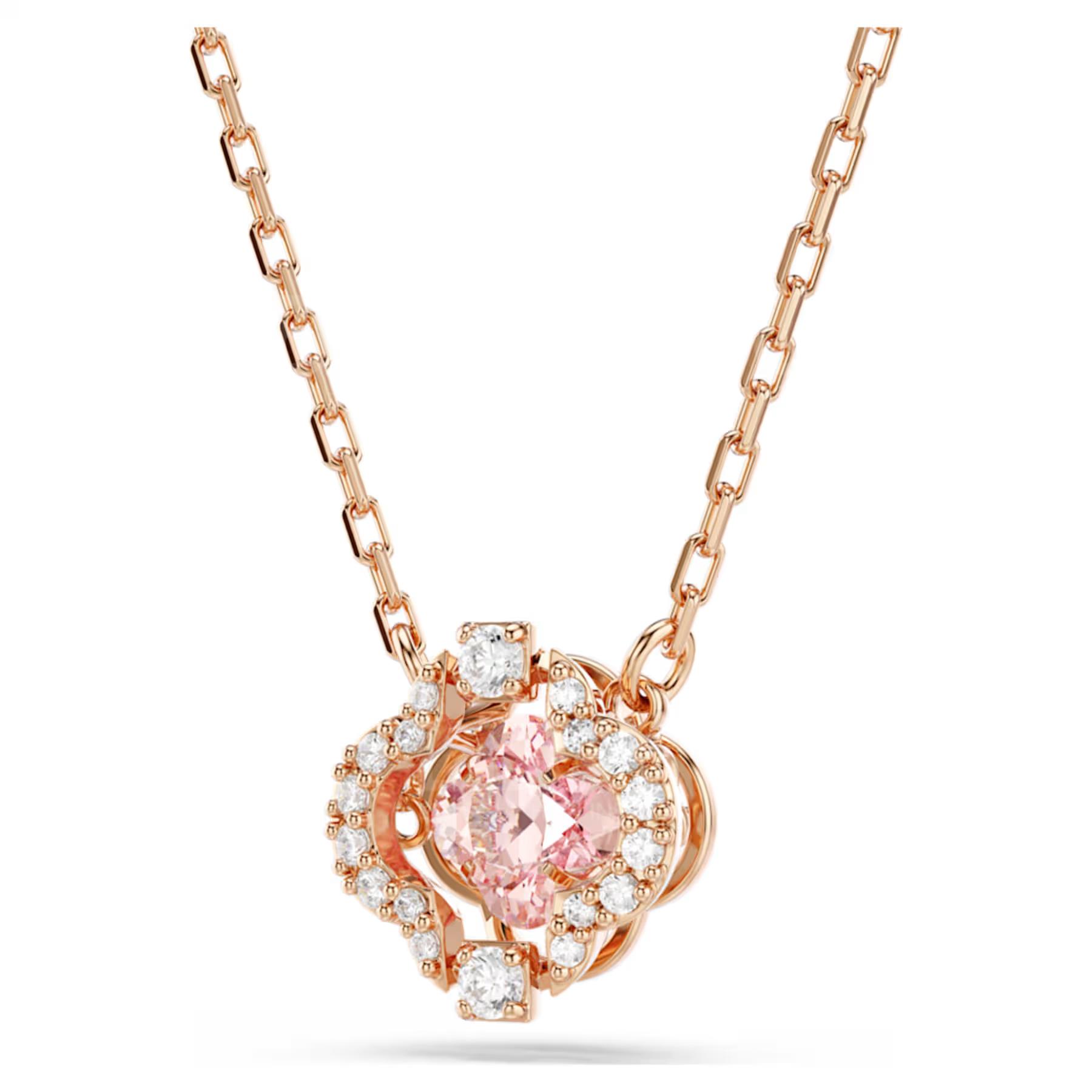 SWAROVSKI Sparkling Dance Necklace (Four-Leaf Clover, Pink, Rose Gold-Tone Plated)