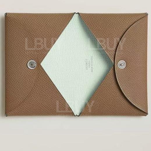 Hermes Calvi Card Holder Chestnut Polished Bubble Green