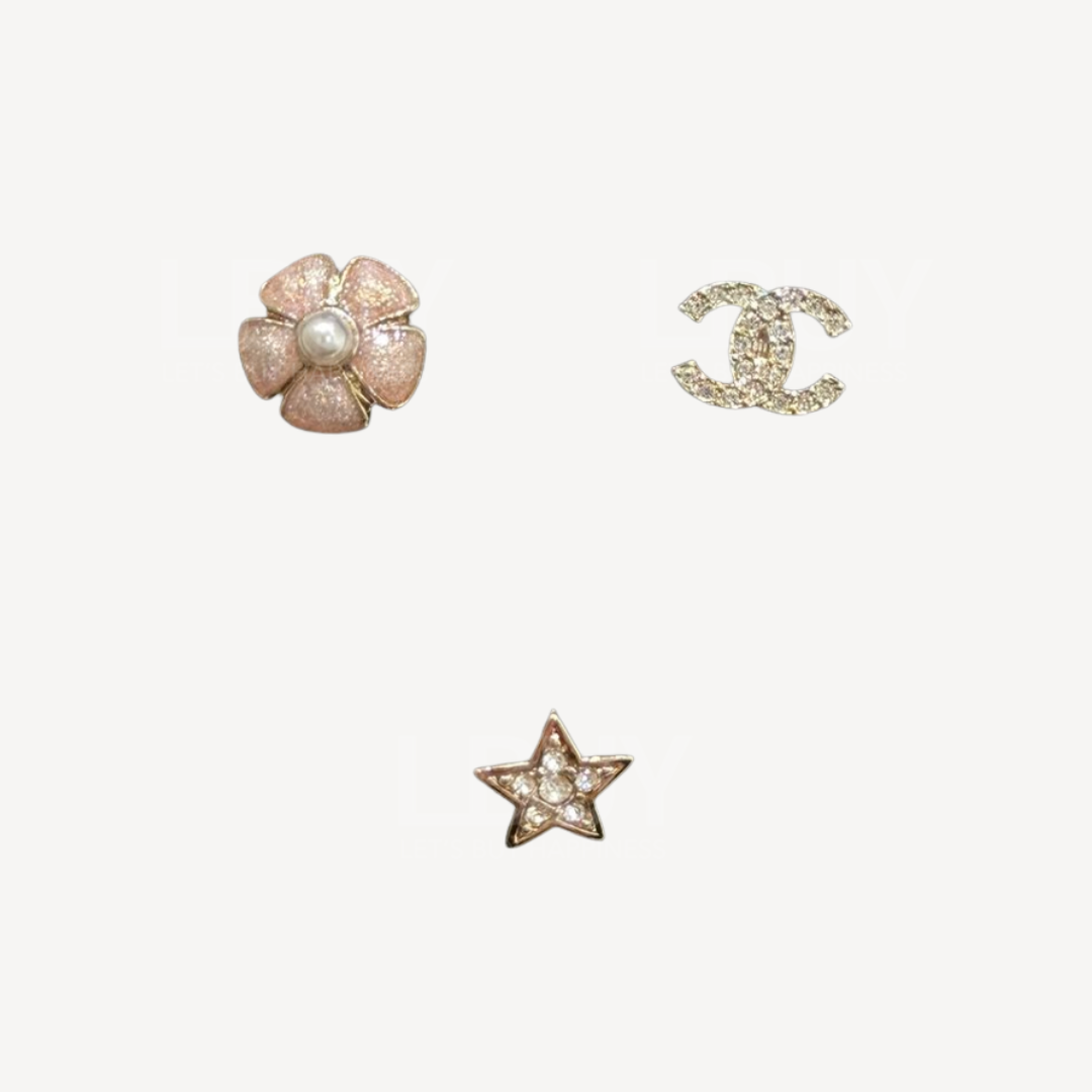 Chanel Gold Pearl White and Crystal Stud Earrings Earrings ABG901