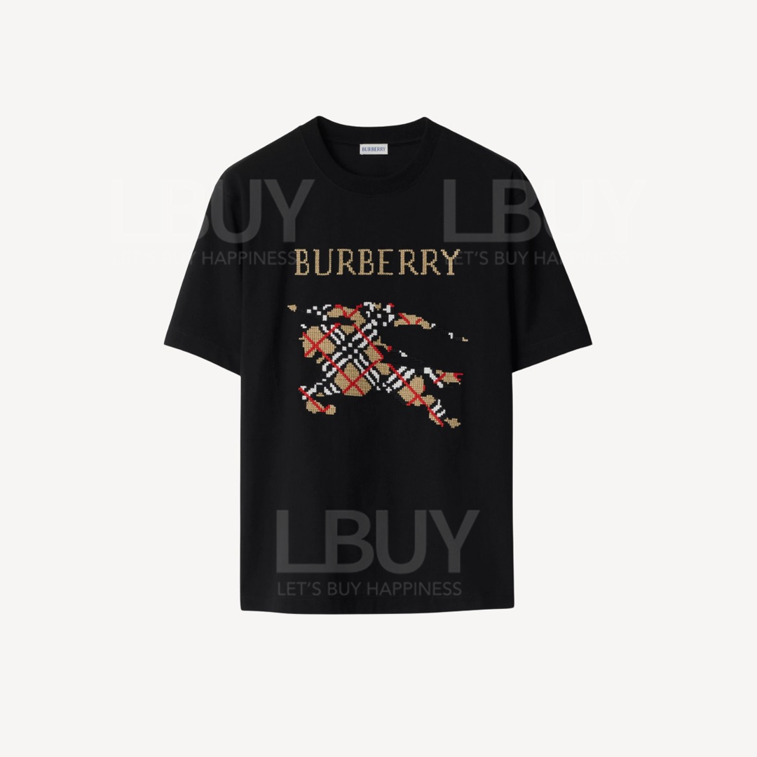 Burberry 男裝格子戰馬圖案T恤 黑色 8109021