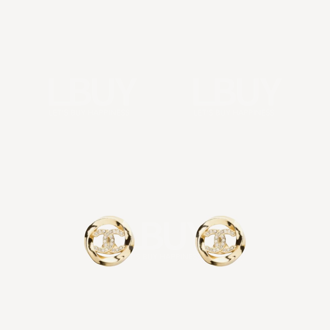 Chanel 圓形 CC Logo 水鑽金色耳環 ABG692