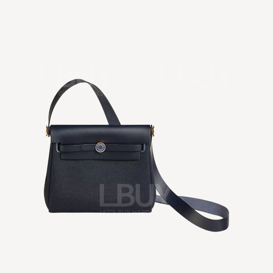 Hermes Herbag Zip 20 Bag Bleu Indigo Indian Blue Enamel Buckle