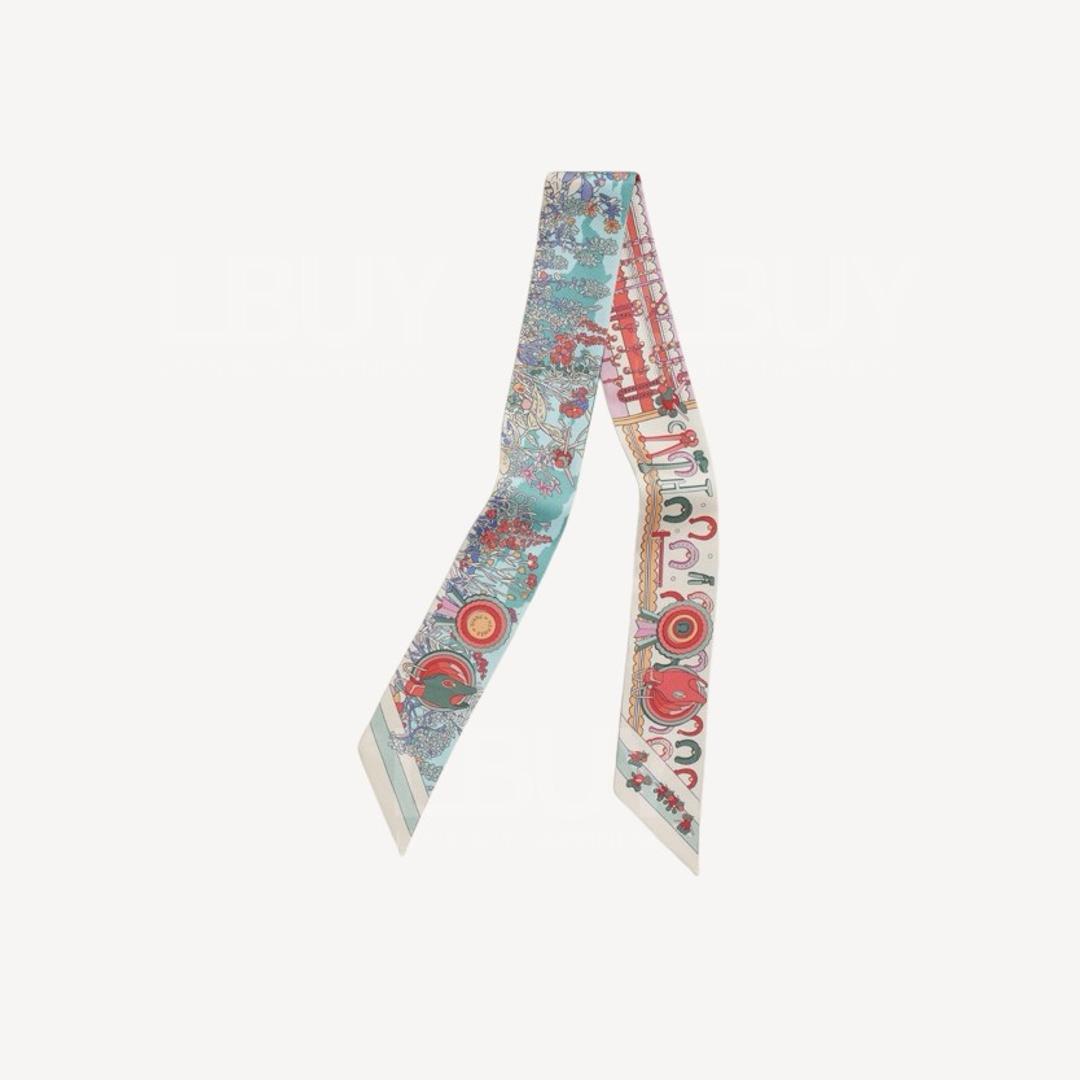 Hermes Pony Pit Stop Twilly Cream/Rose/Green