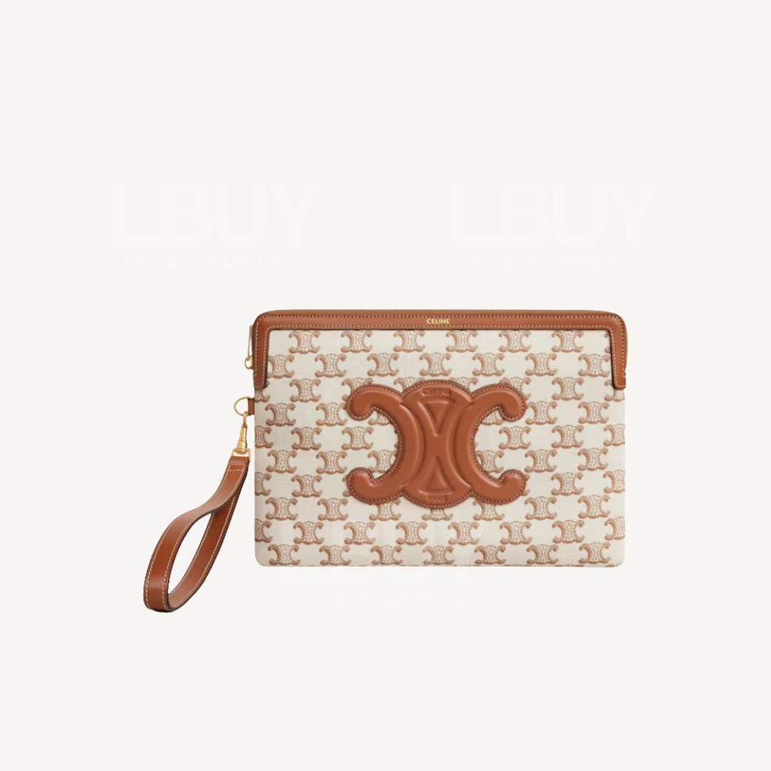 Celine Triomphe 凱旋門印花拉鍊小袋收納包 白色