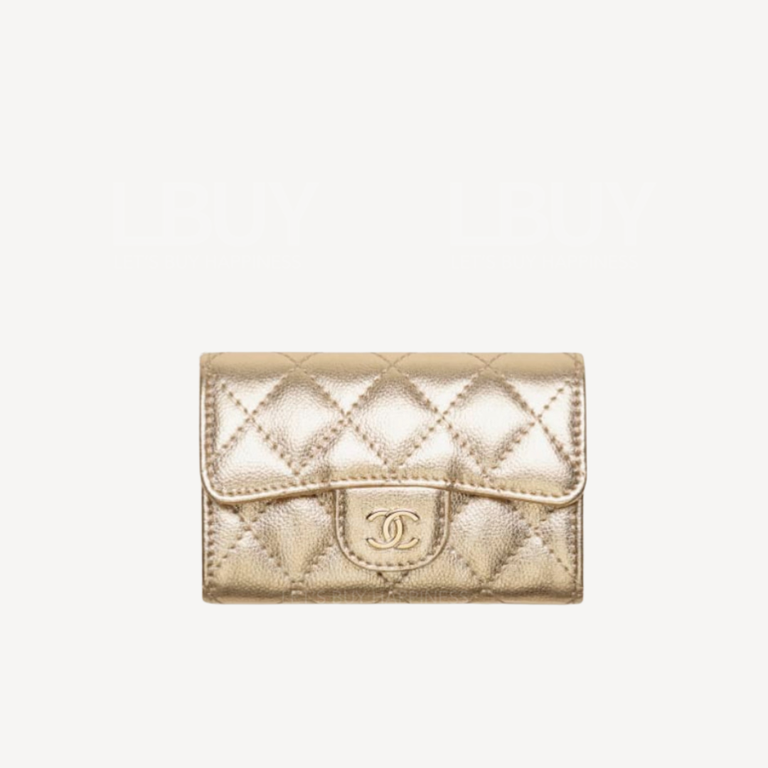 Chanel 細號垂蓋卡片套 金色配金色CC Logo AP0214