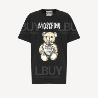Moschino 意大利領帶泰迪熊Logo短袖T恤 黑色
