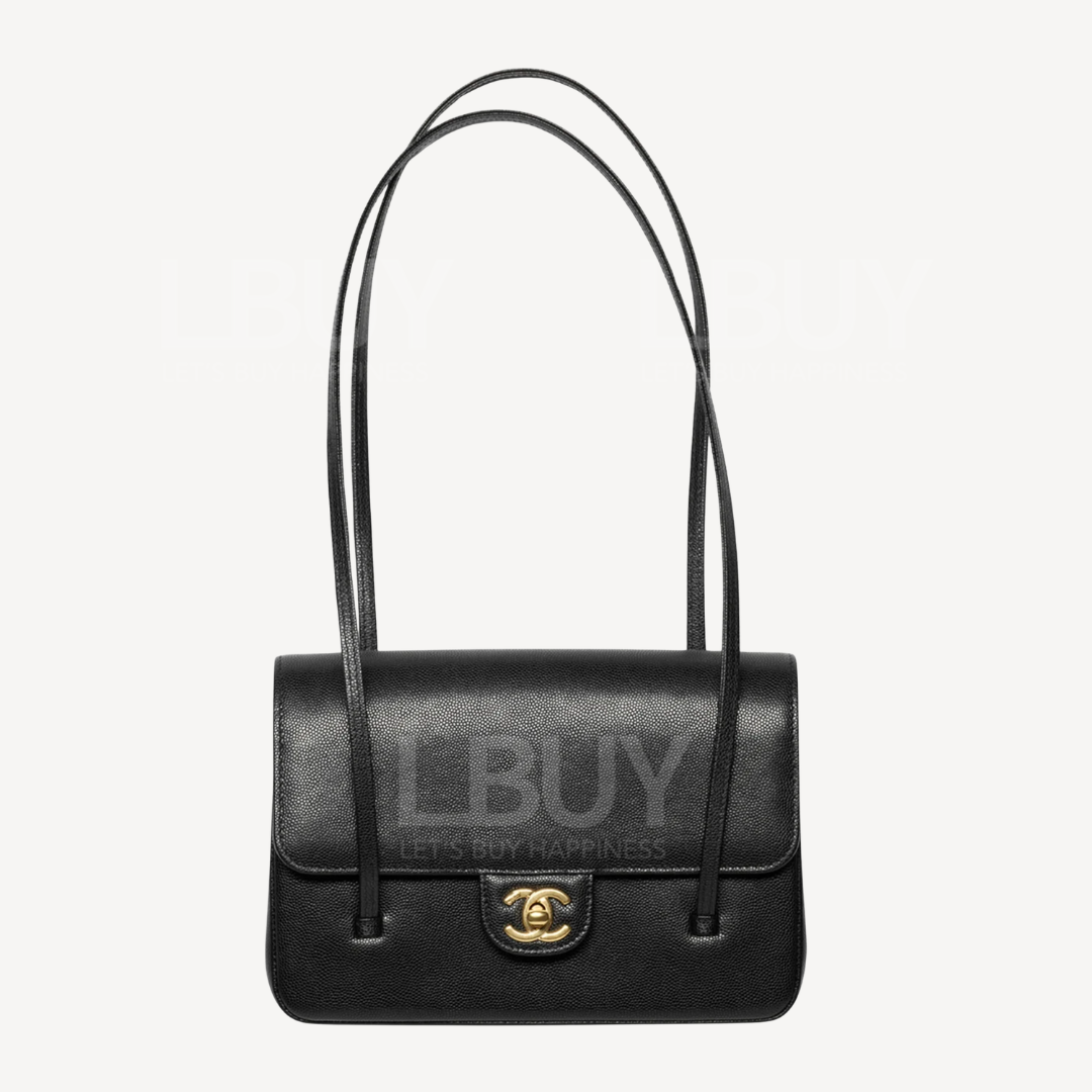 Chanel Preppy Coco 22cm小號亮面粒紋小牛皮長手柄單肩袋 黑色 AS6130