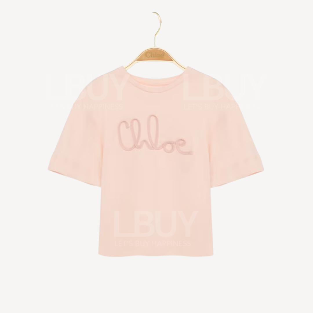 Chloe 同色繡線logo棉質短袖T恤 淺粉紅色