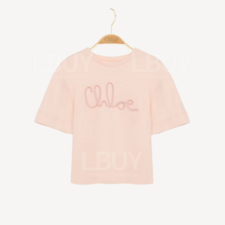 Chloe 同色繡線logo棉質短袖T恤 淺粉紅色
