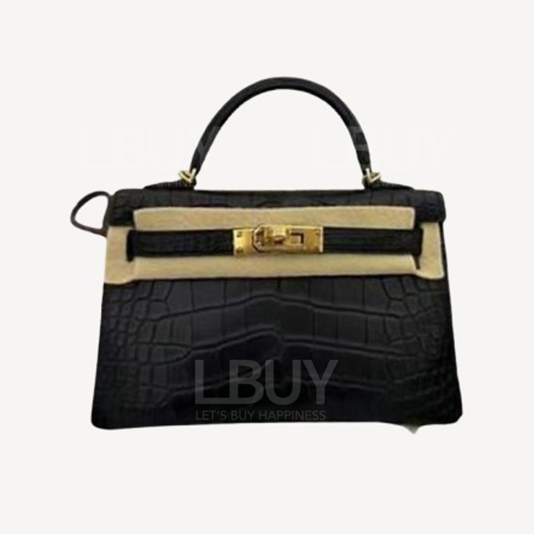 Hermes Mini Kelly II 霧面鱷魚皮 黑金