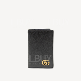 Gucci 金色GG Logo皮革卡包 黑色 547075