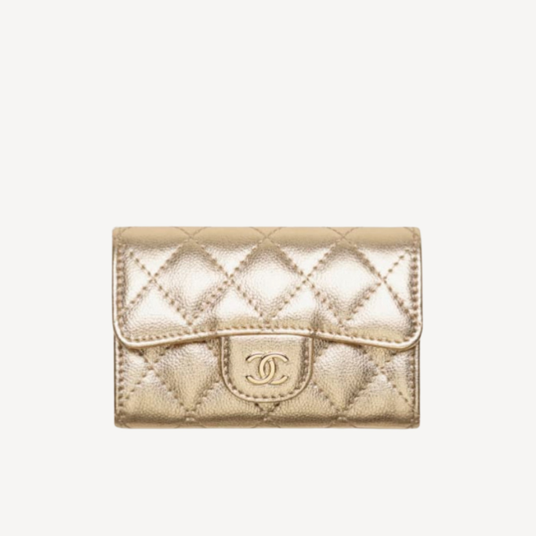 Chanel 細號垂蓋卡片套 金色配金色CC Logo AP0214