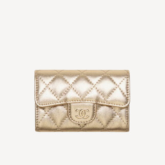 Chanel 細號垂蓋卡片套 金色配金色CC Logo AP0214
