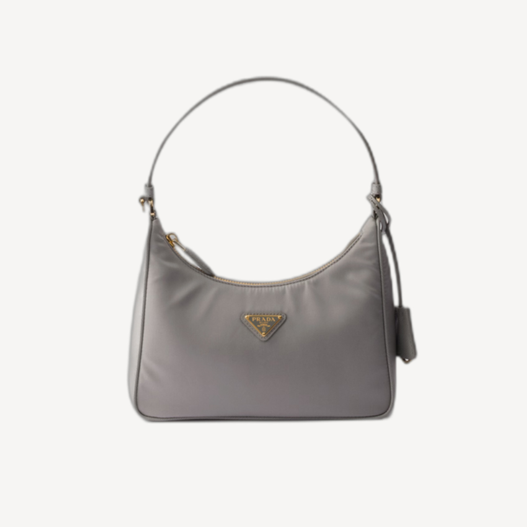 Prada Re-Edition 2005 Re-Nylon and Saffiano 搪瓷金屬三角形標誌迷你袋 雲灰色 1N204X