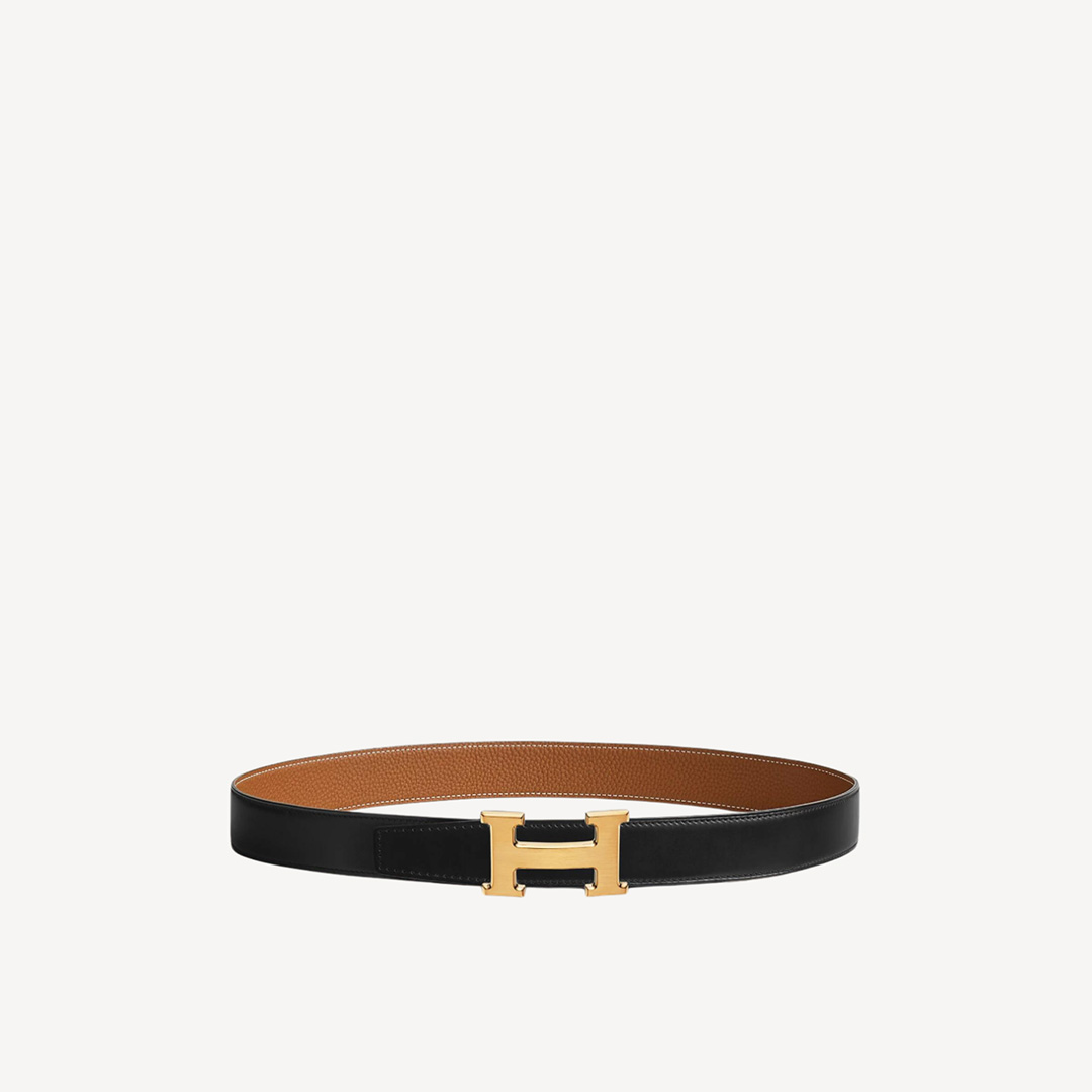 Hermes H Belt Buckle & Reversible Leather Strap 32 mm 雙面皮帶 黑色金色 金扣
