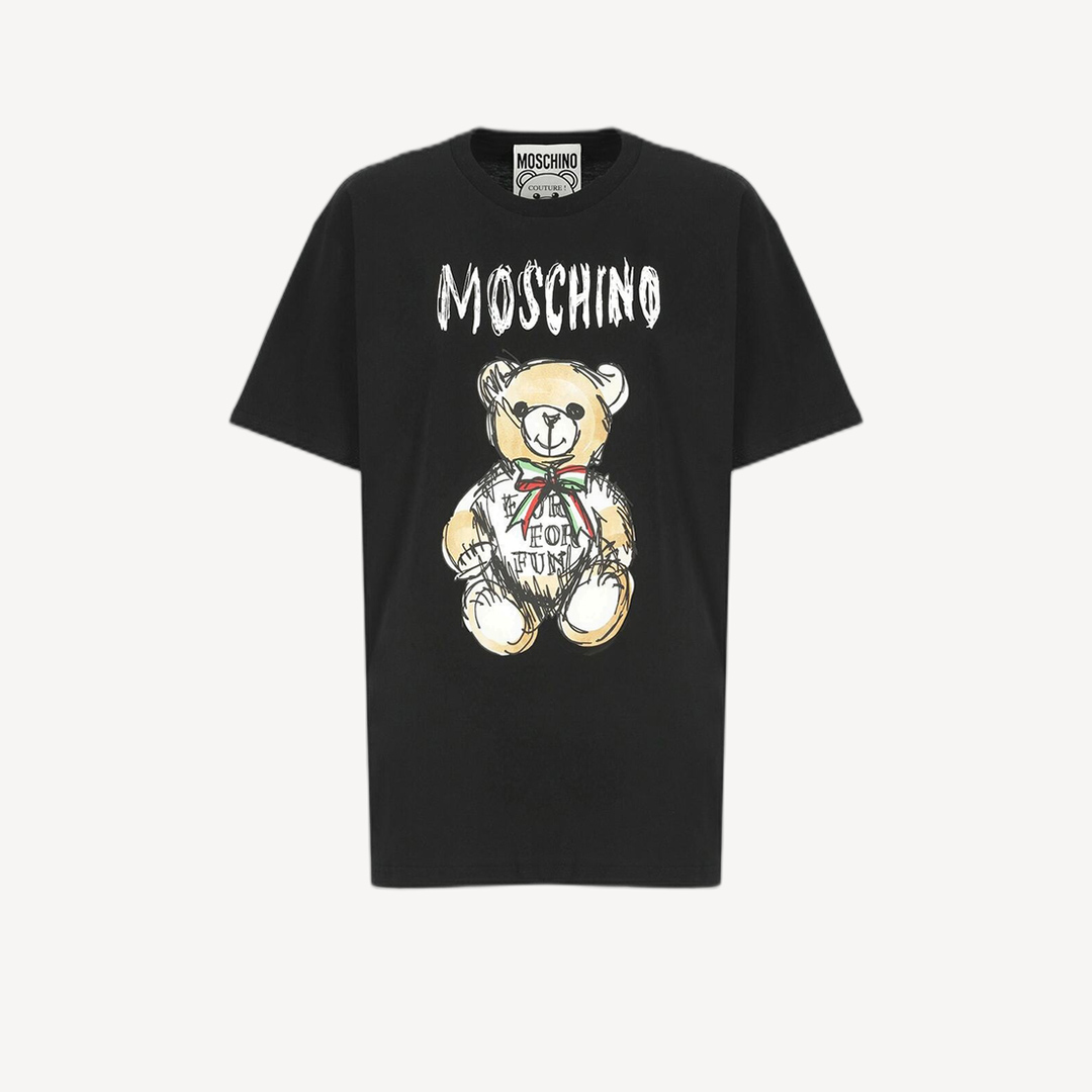 Moschino 意大利領帶泰迪熊Logo短袖T恤 黑色
