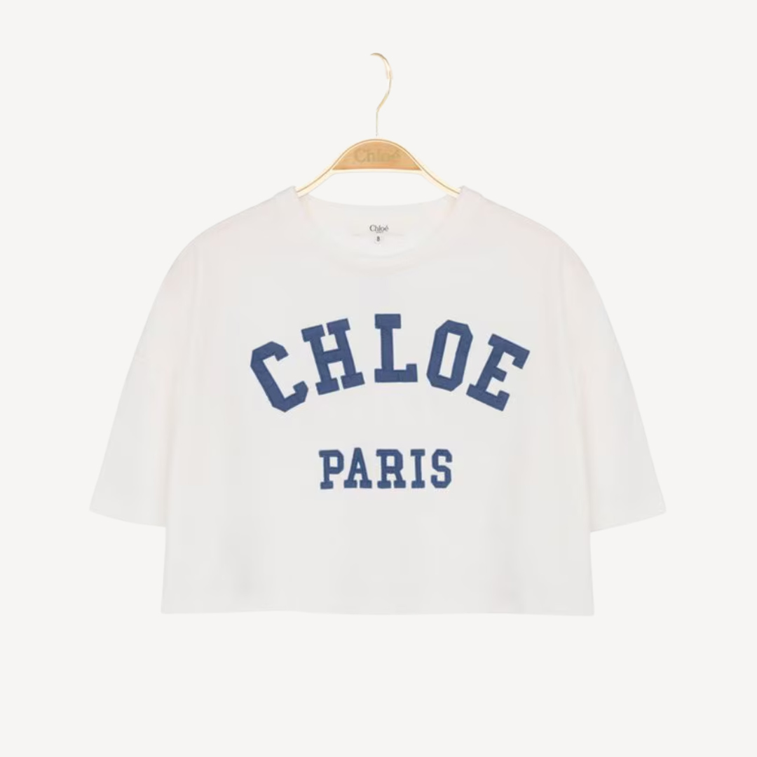 Chloe 藍色logo棉質短袖T恤 白色