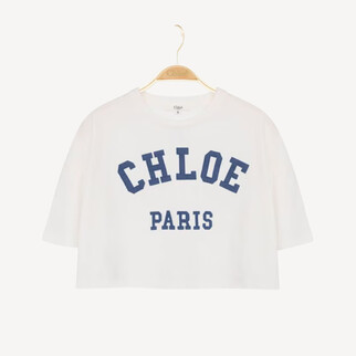 Chloe 藍色logo棉質短袖T恤 白色