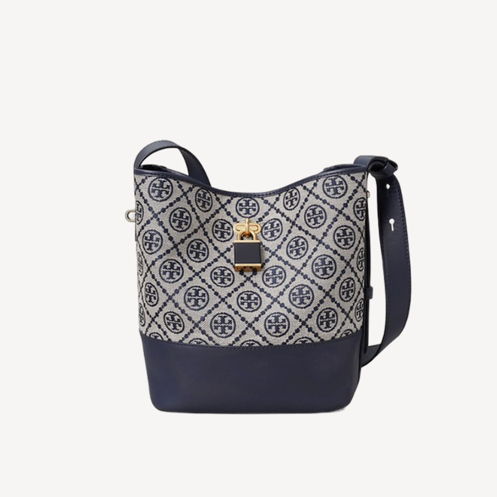 Tory Burch T Monogram Lock Slim Bucket Bag Tory Navy